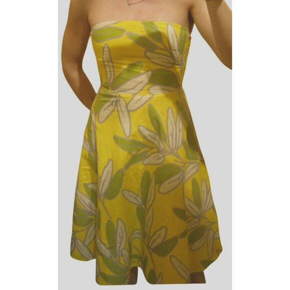 Yellow Mod Floral Strapless Dress Sz 8 NWT Bitten by Sarah Jessica Parker - Picture 1 of 6